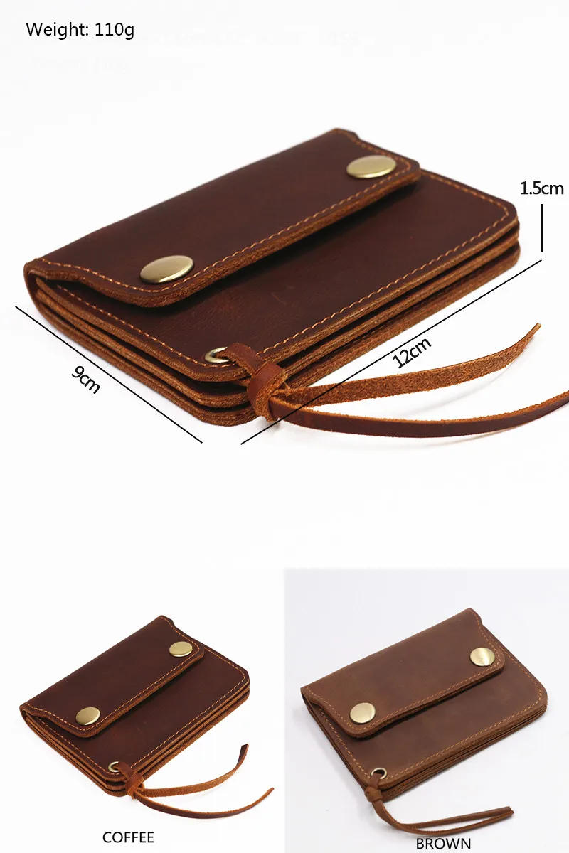 100% Genuine Leather Wallet For Men Male Brand Vintage Handmade Short Small Men's Purse Card Holder With Zipper Coin Pocket Bag