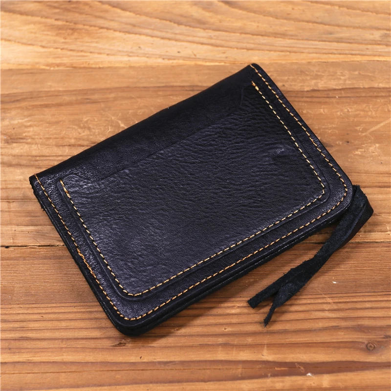 100% Genuine Leather Wallet For Men Male Brand Vintage Handmade Short Small Men's Purse Card Holder With Zipper Coin Pocket Bag