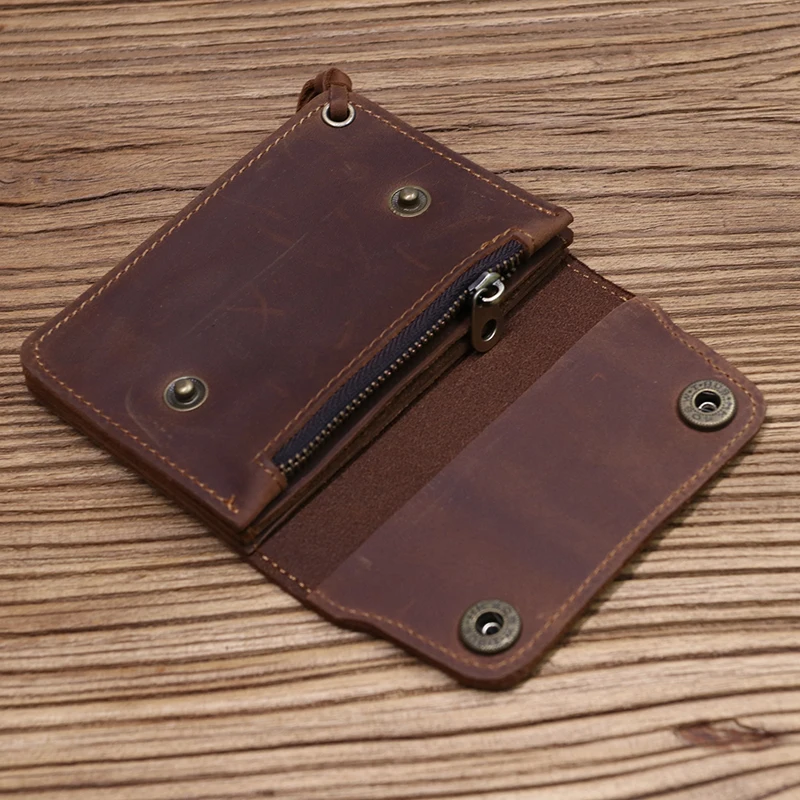100% Genuine Leather Wallet For Men Male Brand Vintage Handmade Short Small Men's Purse Card Holder With Zipper Coin Pocket Bag