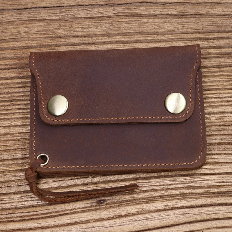 100% Genuine Leather Wallet For Men Male Brand Vintage Handmade Short Small Men's Purse Card Holder With Zipper Coin Pocket Bag
