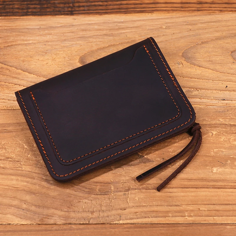 100% Genuine Leather Wallet For Men Male Brand Vintage Handmade Short Small Men's Purse Card Holder With Zipper Coin Pocket Bag