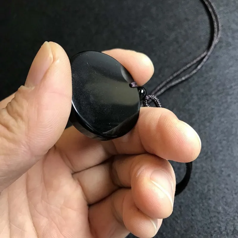 Obsidian Yin and Yang Taiji Bagua Pendant Necklace Nine Words of Truth Lucky Amulet Crystal Jewelry Couple Pairing Holiday Gift
