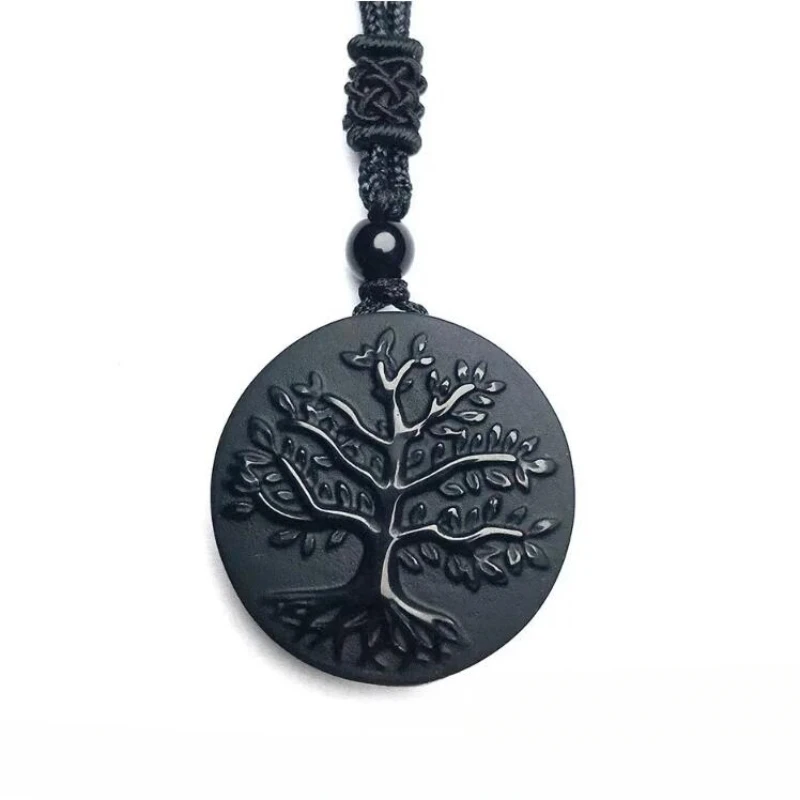 Obsidian Yin and Yang Taiji Bagua Pendant Necklace Nine Words of Truth Lucky Amulet Crystal Jewelry Couple Pairing Holiday Gift