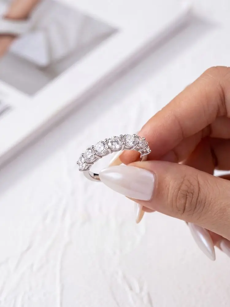 DWJ Real Moissanite Ring 925 Sterling Silver Diamond Eternity Band Engagement Wedding Rings for Women Luxury Quality Jewelry