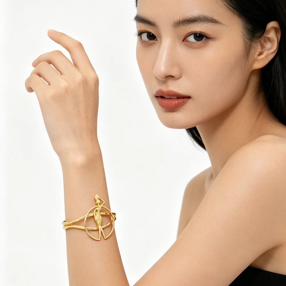 African Gold Jewelry Set 18K Gold Plated Necklace and Earrings Bangle Ring Set for Women Classic Design Clip Jewelry