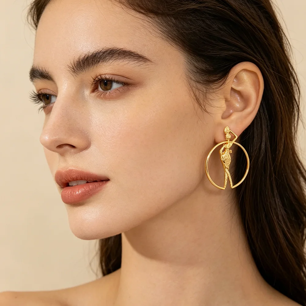 African Gold Jewelry Set 18K Gold Plated Necklace and Earrings Bangle Ring Set for Women Classic Design Clip Jewelry