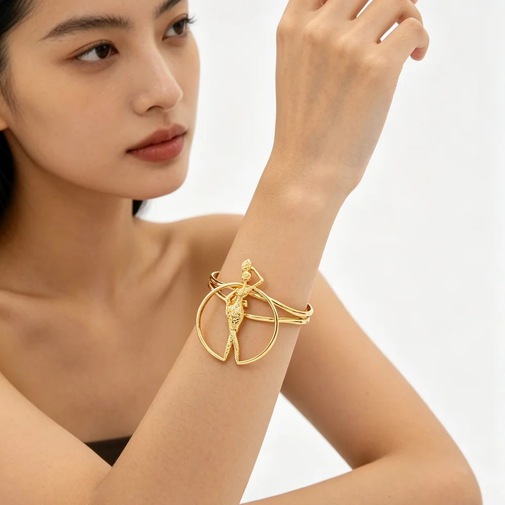 African Gold Jewelry Set 18K Gold Plated Necklace and Earrings Bangle Ring Set for Women Classic Design Clip Jewelry