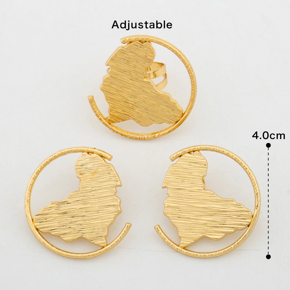 African Gold Jewelry Set 18K Gold Plated Necklace and Earrings Bangle Ring Set for Women Classic Design Clip Jewelry