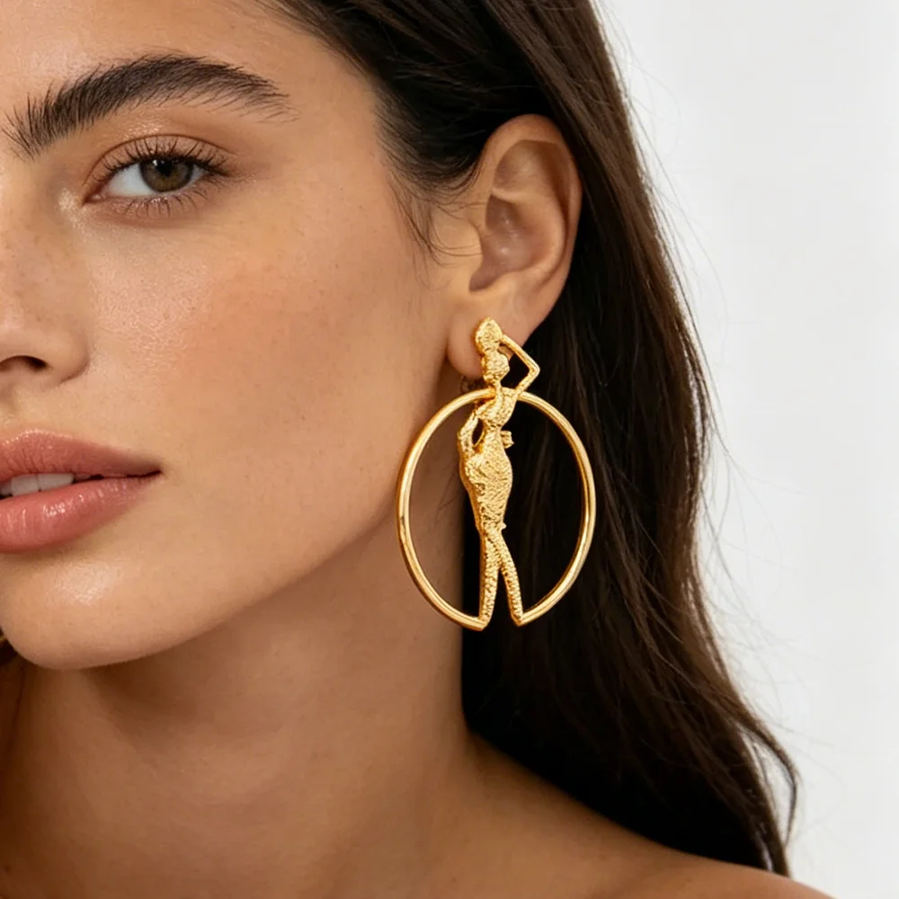 African Gold Jewelry Set 18K Gold Plated Necklace and Earrings Bangle Ring Set for Women Classic Design Clip Jewelry