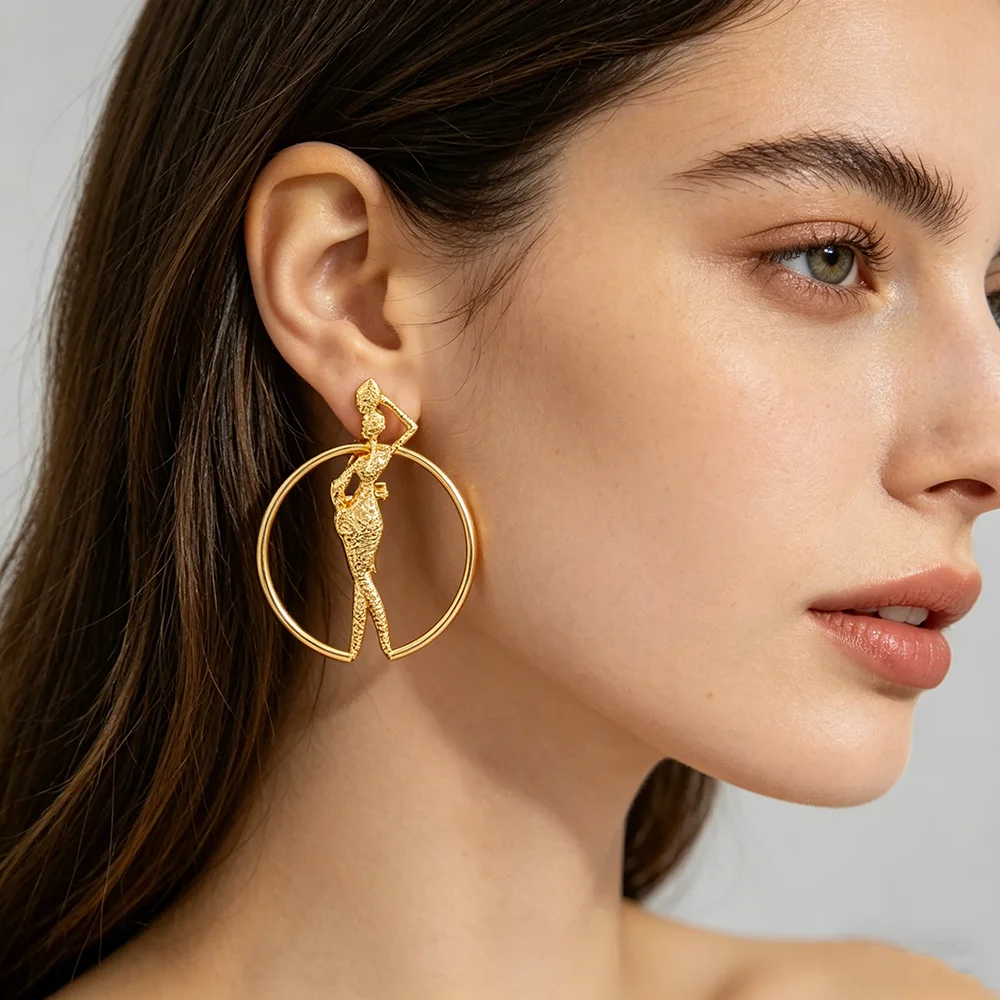African Gold Jewelry Set 18K Gold Plated Necklace and Earrings Bangle Ring Set for Women Classic Design Clip Jewelry