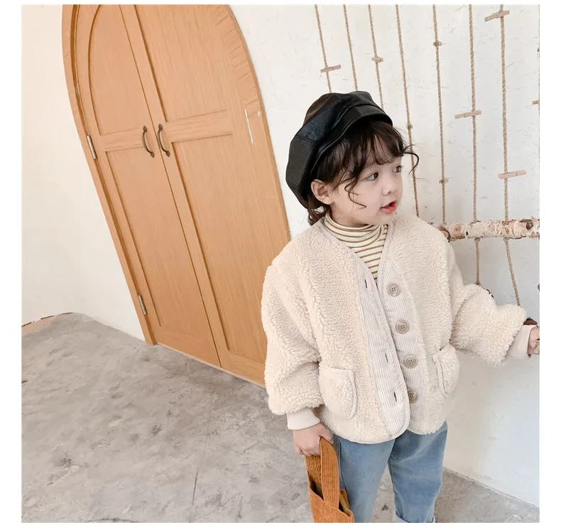 2026Korean Boys Fall Winter Clothes For Girls Velvet Loose Lamb Velvet Warm Children's Jacket Coat For Girls 0-5-year-old