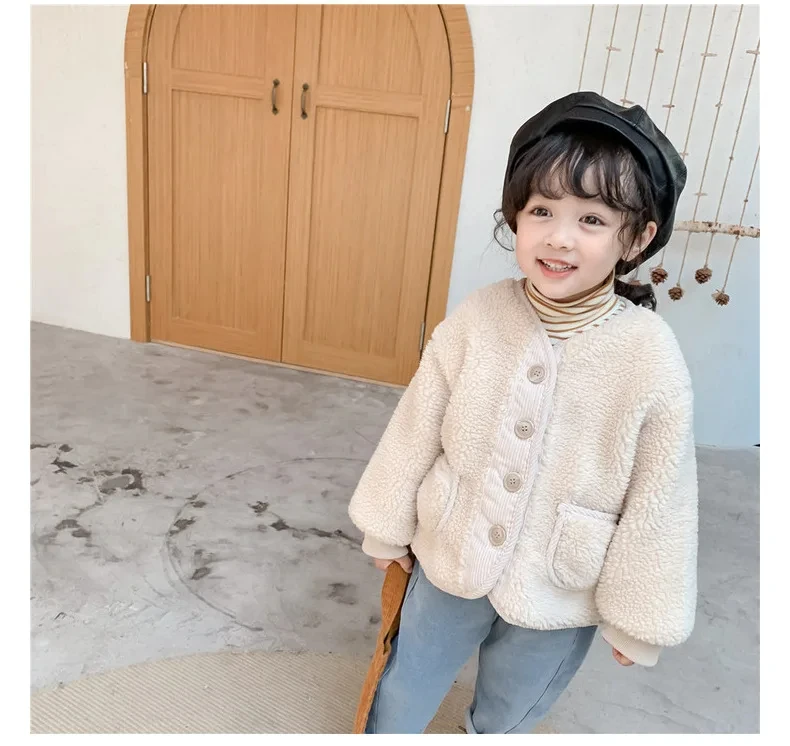 2026Korean Boys Fall Winter Clothes For Girls Velvet Loose Lamb Velvet Warm Children's Jacket Coat For Girls 0-5-year-old