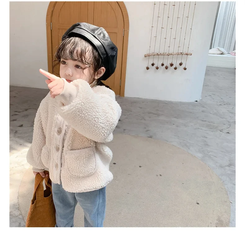 2026Korean Boys Fall Winter Clothes For Girls Velvet Loose Lamb Velvet Warm Children's Jacket Coat For Girls 0-5-year-old