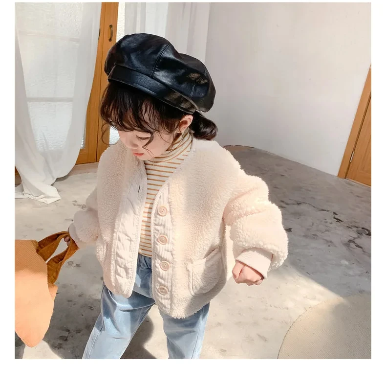 2026Korean Boys Fall Winter Clothes For Girls Velvet Loose Lamb Velvet Warm Children's Jacket Coat For Girls 0-5-year-old