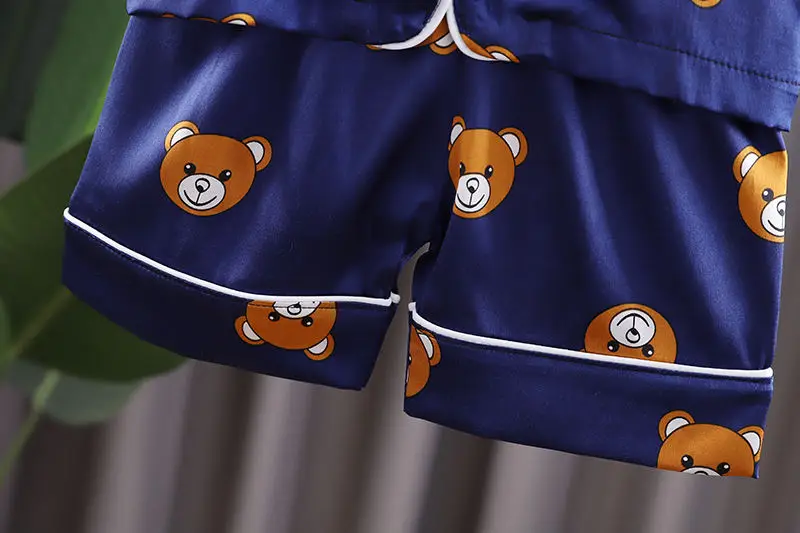 Boys Girls Kids Pajama Sets Cartoon bear short Sleeve T-Shirt Tops With Pants Toddler Baby Sleeping Clothes Pijamas Sleepwear