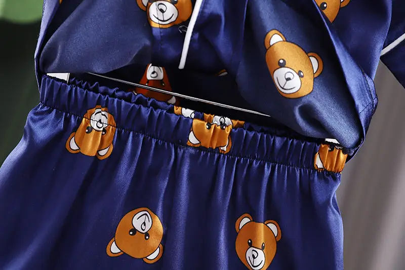 Boys Girls Kids Pajama Sets Cartoon bear short Sleeve T-Shirt Tops With Pants Toddler Baby Sleeping Clothes Pijamas Sleepwear