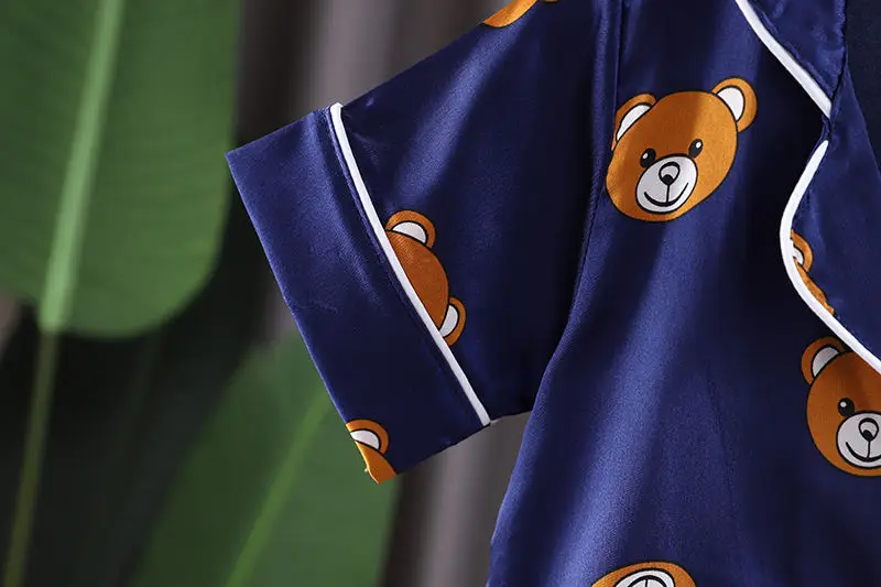 Boys Girls Kids Pajama Sets Cartoon bear short Sleeve T-Shirt Tops With Pants Toddler Baby Sleeping Clothes Pijamas Sleepwear