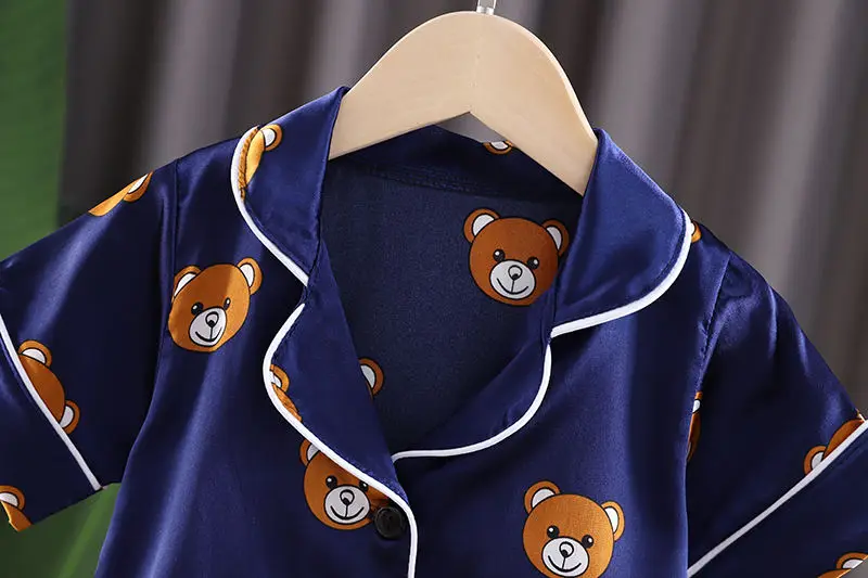 Boys Girls Kids Pajama Sets Cartoon bear short Sleeve T-Shirt Tops With Pants Toddler Baby Sleeping Clothes Pijamas Sleepwear