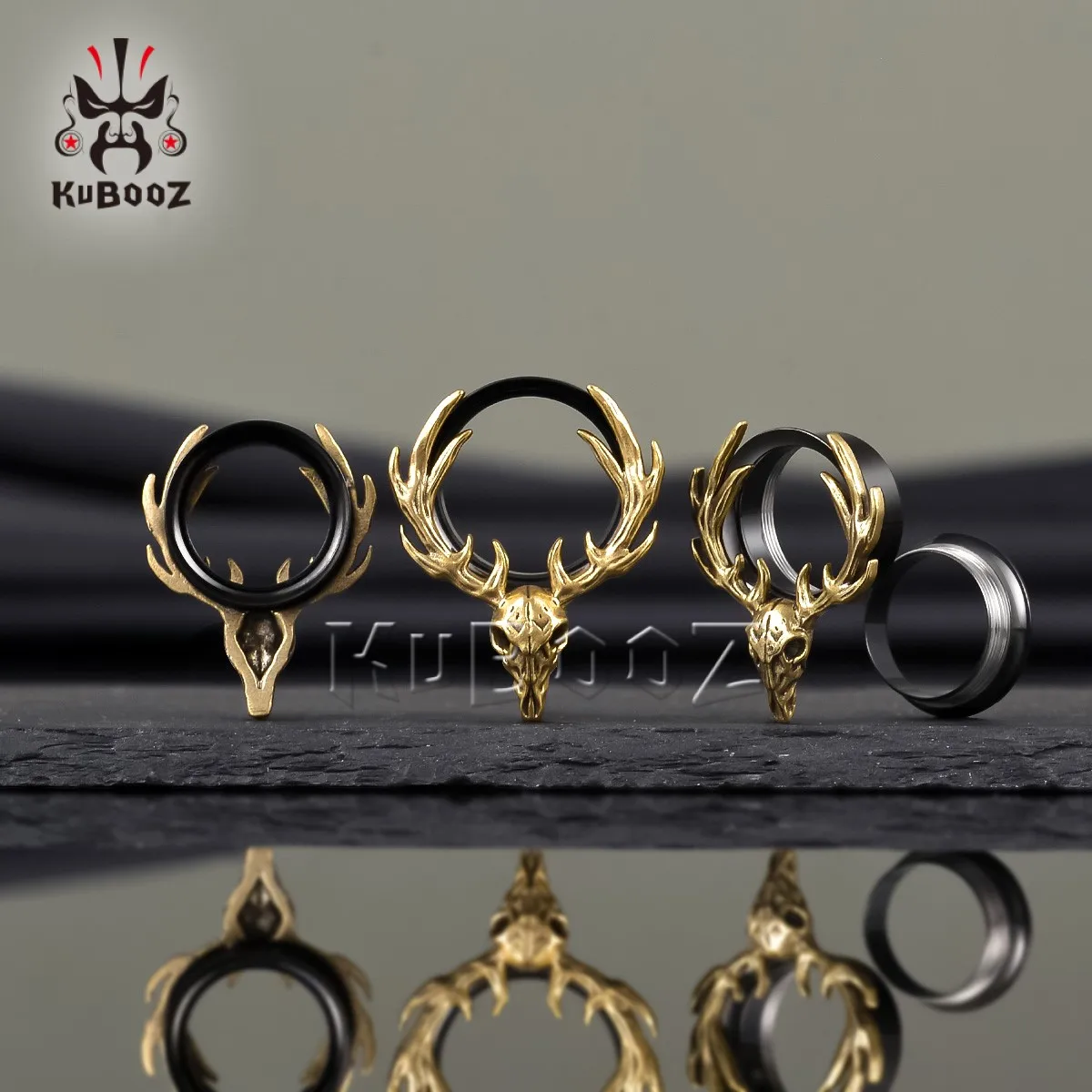 KUBOOZ 2PCS Stainless Steel Antler Ear Tunnels Plugs Screw Extenders Stretchers Body Piercing Jewelry Earrings