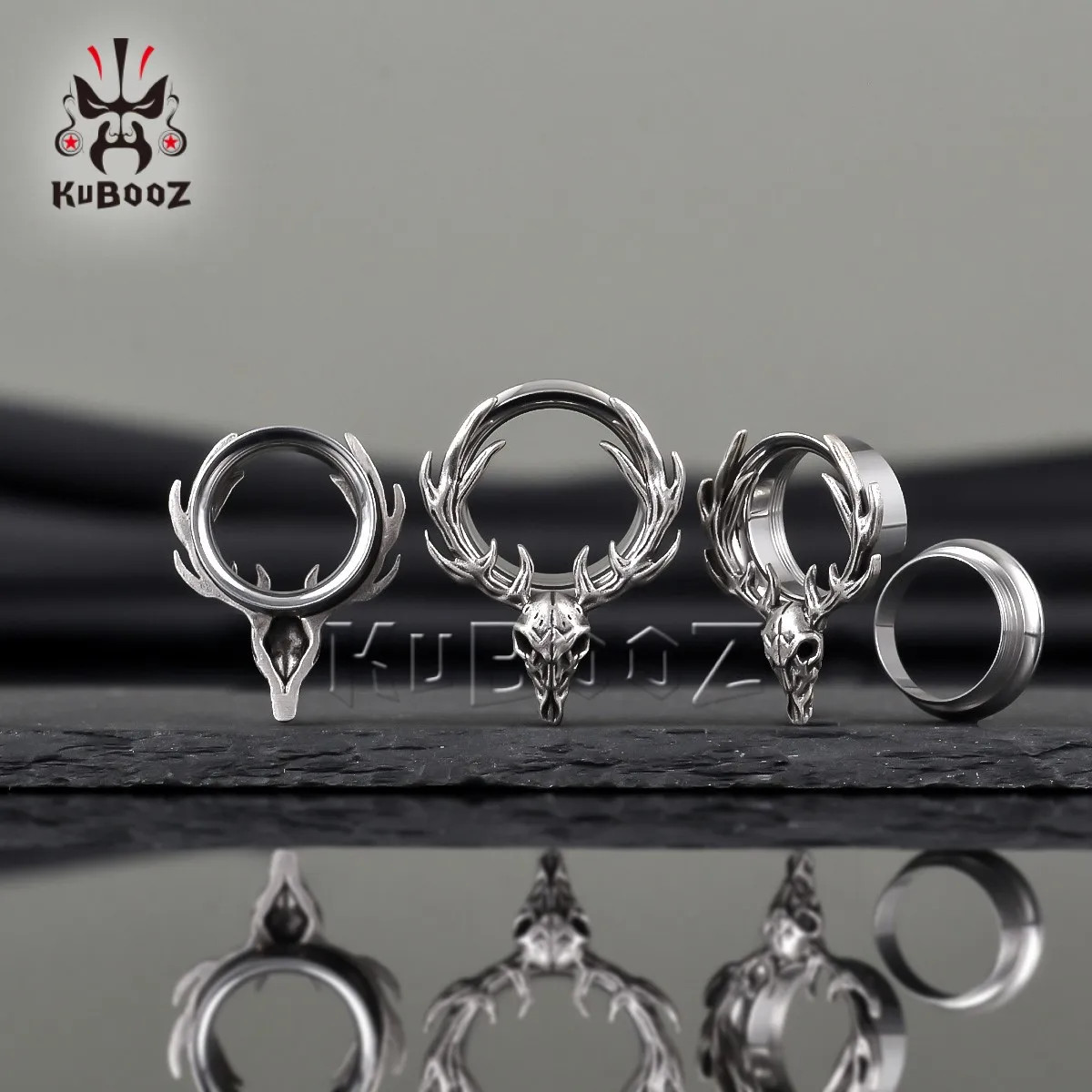 KUBOOZ 2PCS Stainless Steel Antler Ear Tunnels Plugs Screw Extenders Stretchers Body Piercing Jewelry Earrings