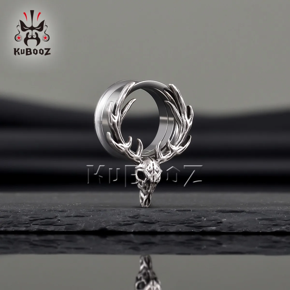 KUBOOZ 2PCS Stainless Steel Antler Ear Tunnels Plugs Screw Extenders Stretchers Body Piercing Jewelry Earrings