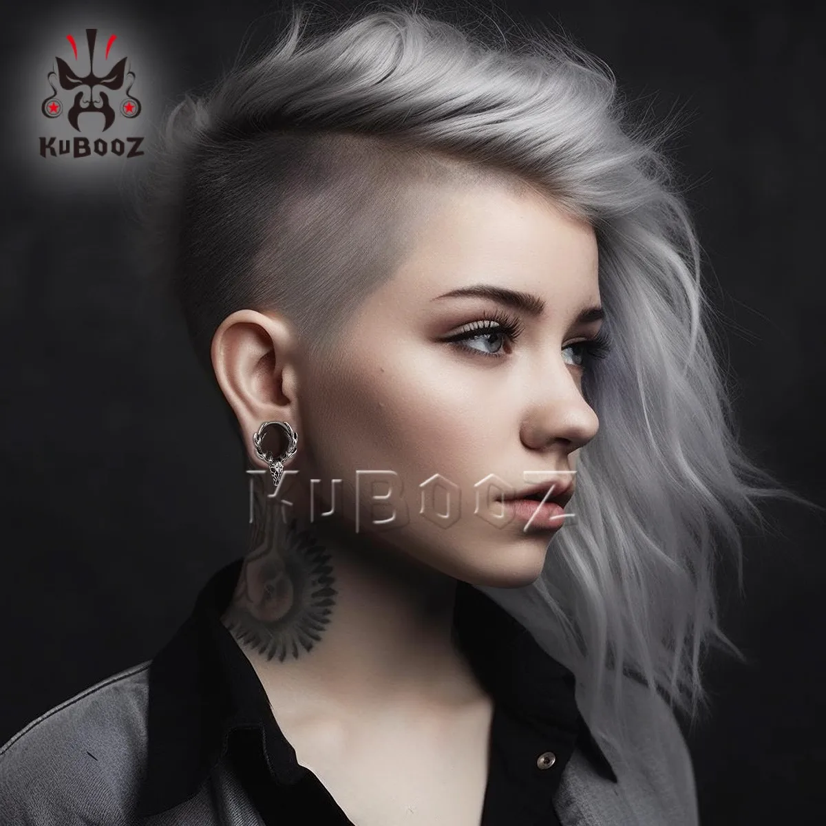 KUBOOZ 2PCS Stainless Steel Antler Ear Tunnels Plugs Screw Extenders Stretchers Body Piercing Jewelry Earrings