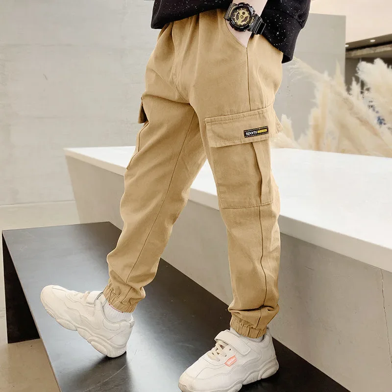 4-12 Years New Spring Autumn Boys Pants Letter Casual Long Style Trousers For Kids 3 Color Teenage Children Sport Pants