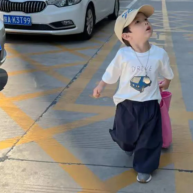 Cotton Half Sleeve T-shirt Boys Child 2025 Summer Baby Unisex Costume Sports Casual Tees Girls Cartoon Car Trendy Pullover Shirt