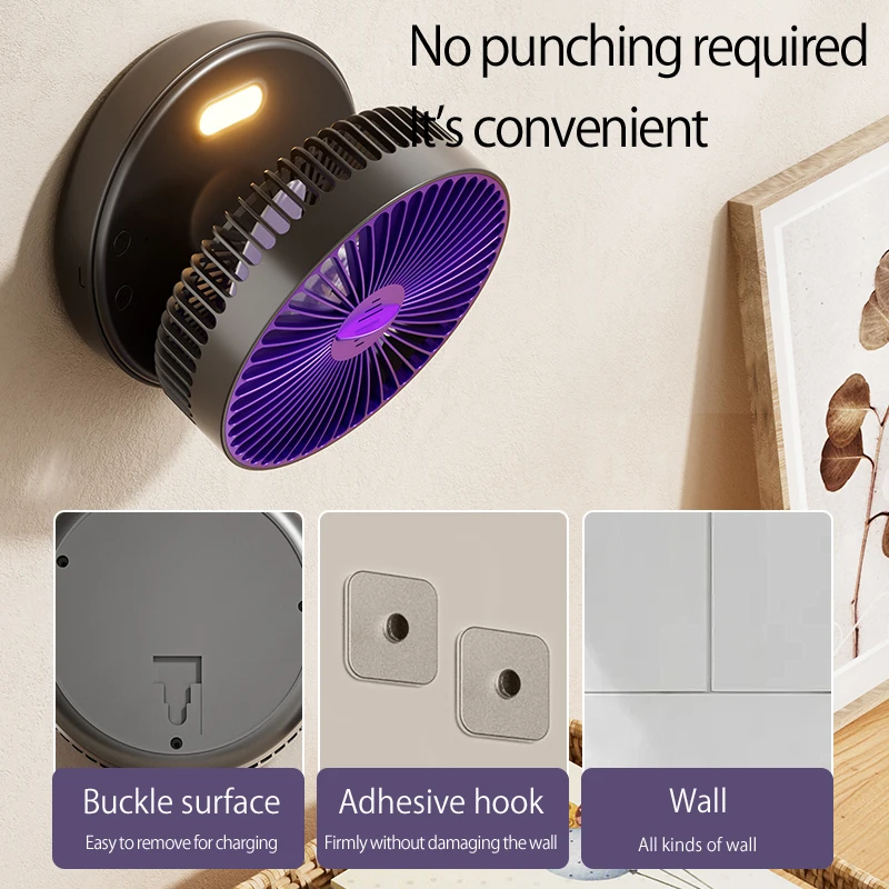 2024 New Rechargeable 3IN1 Multifunctional Portable Fan Wall Mounted Fan 90° Folding Fan 4 Gears With Warm Night Light