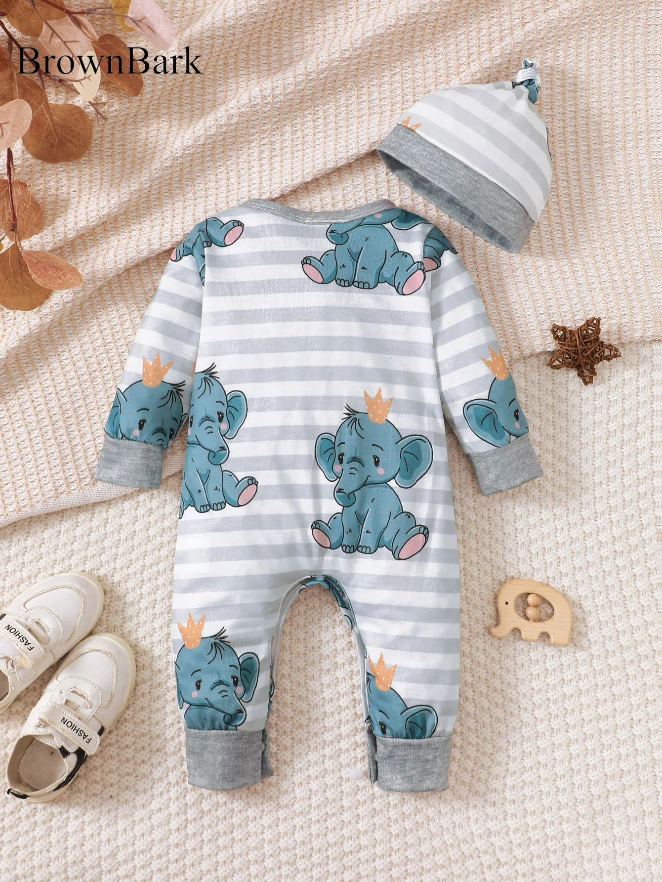 Winter Newborn Infant Baby Boys Romper Bear Print Long Sleeve Button Up Front Rompers Kids Onepiece Soft Fashion Baby Clothing