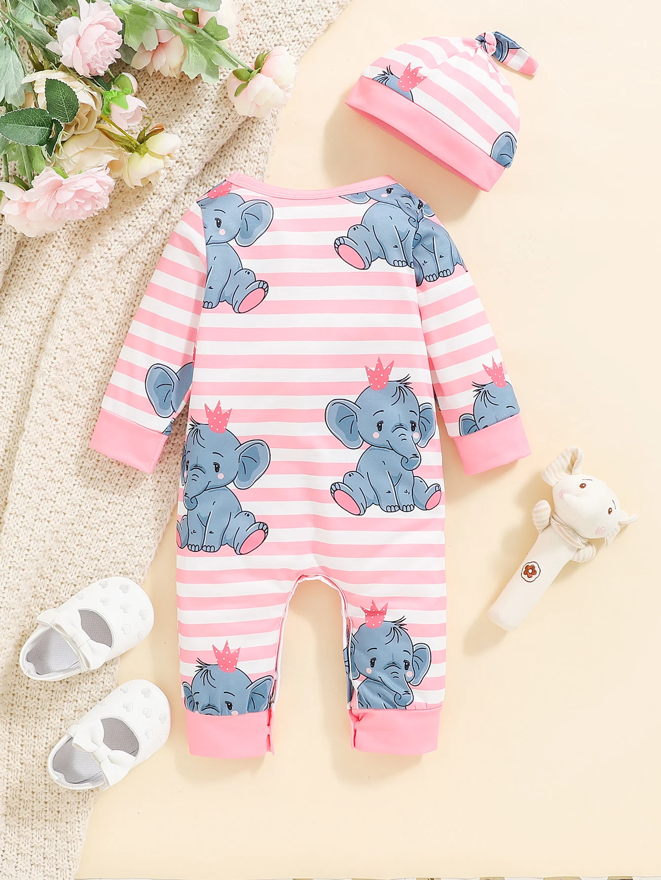 Winter Newborn Infant Baby Boys Romper Bear Print Long Sleeve Button Up Front Rompers Kids Onepiece Soft Fashion Baby Clothing