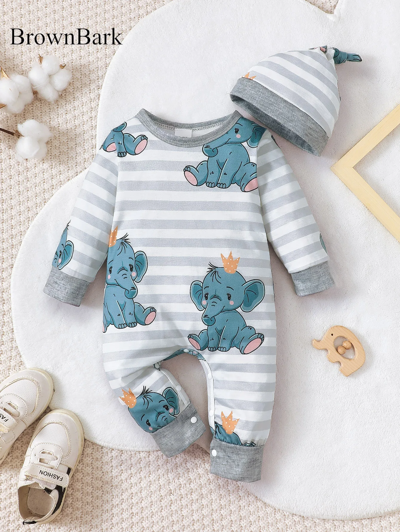Winter Newborn Infant Baby Boys Romper Bear Print Long Sleeve Button Up Front Rompers Kids Onepiece Soft Fashion Baby Clothing