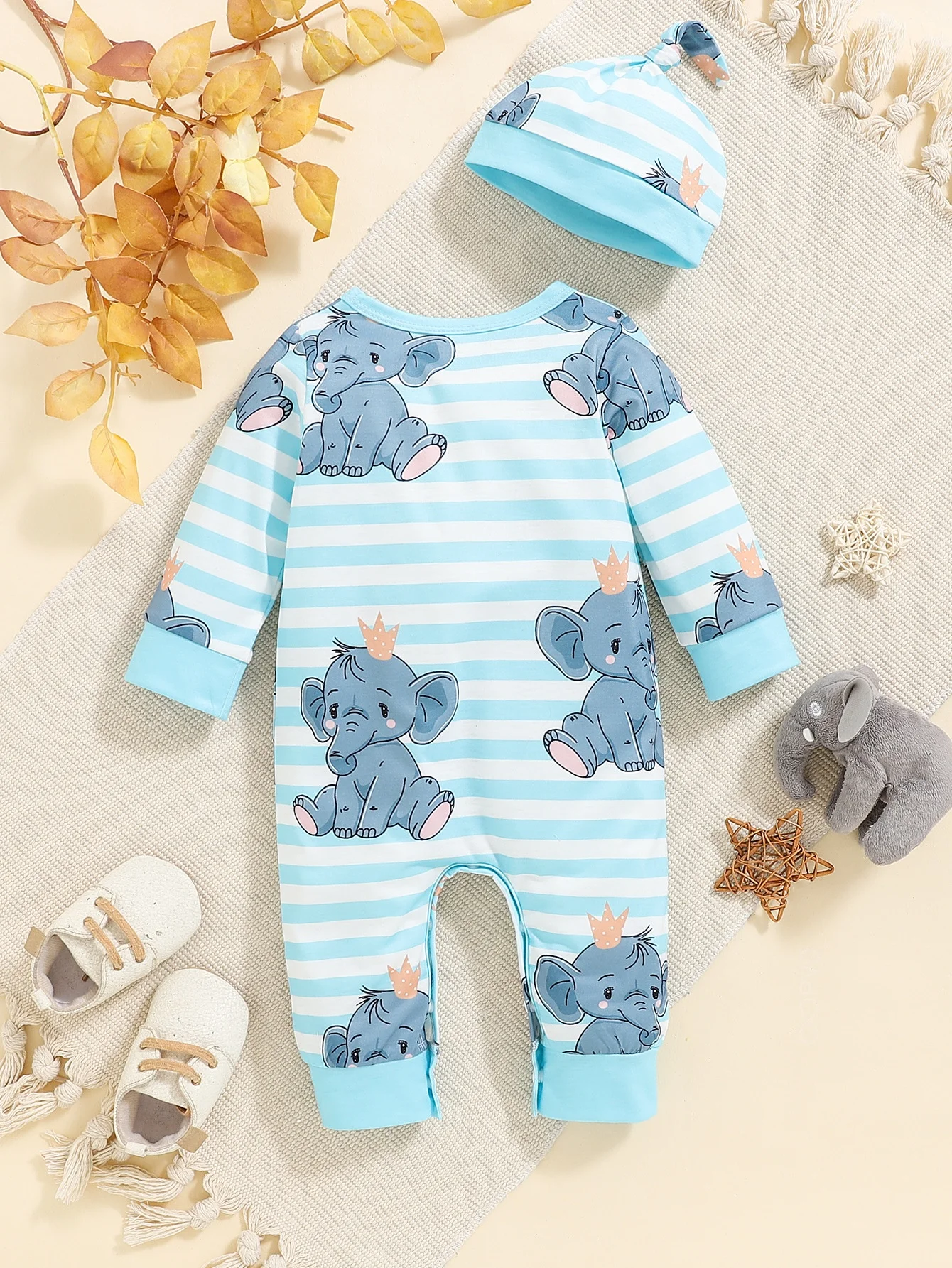 Winter Newborn Infant Baby Boys Romper Bear Print Long Sleeve Button Up Front Rompers Kids Onepiece Soft Fashion Baby Clothing