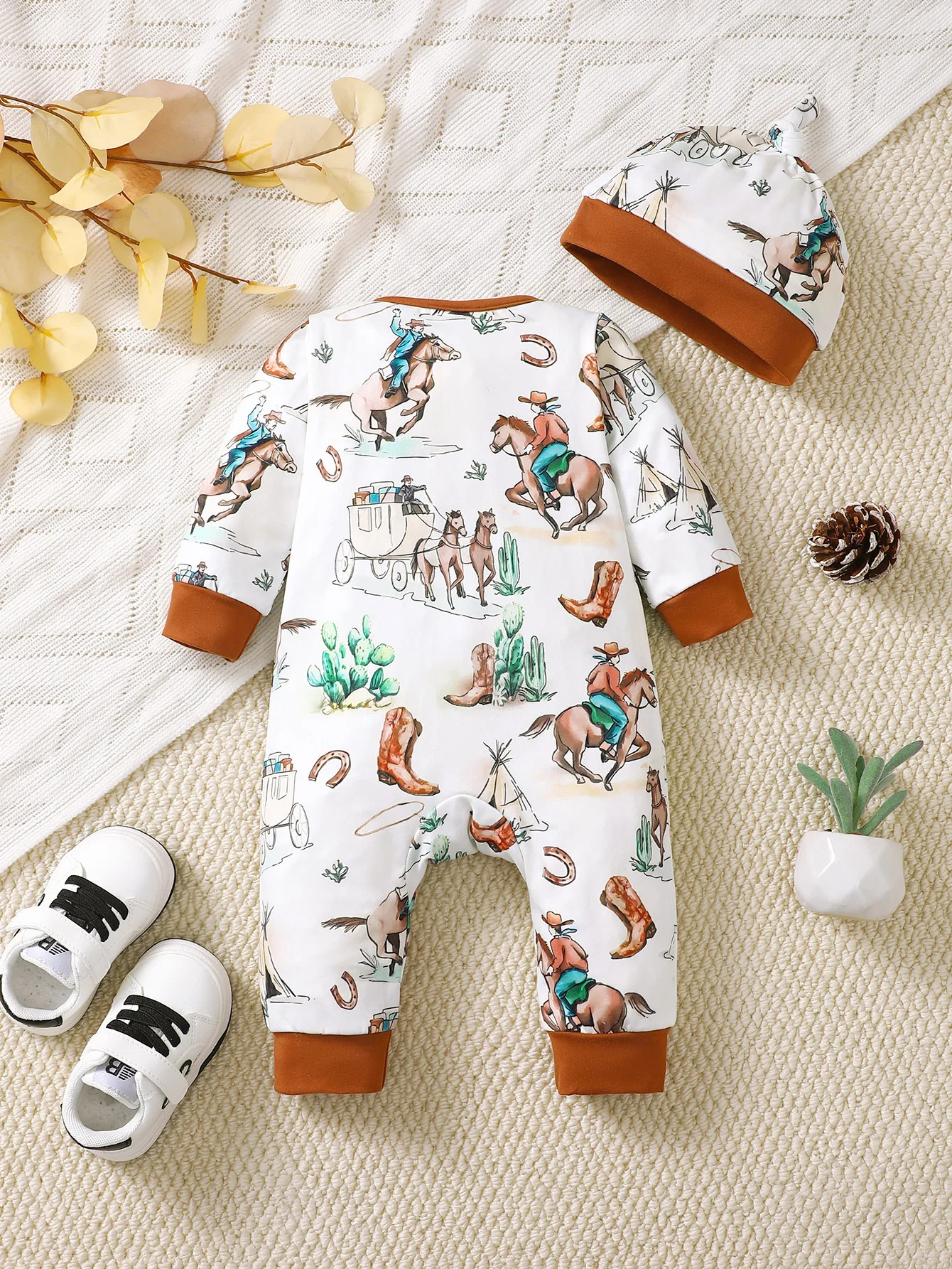 Winter Newborn Infant Baby Boys Romper Bear Print Long Sleeve Button Up Front Rompers Kids Onepiece Soft Fashion Baby Clothing