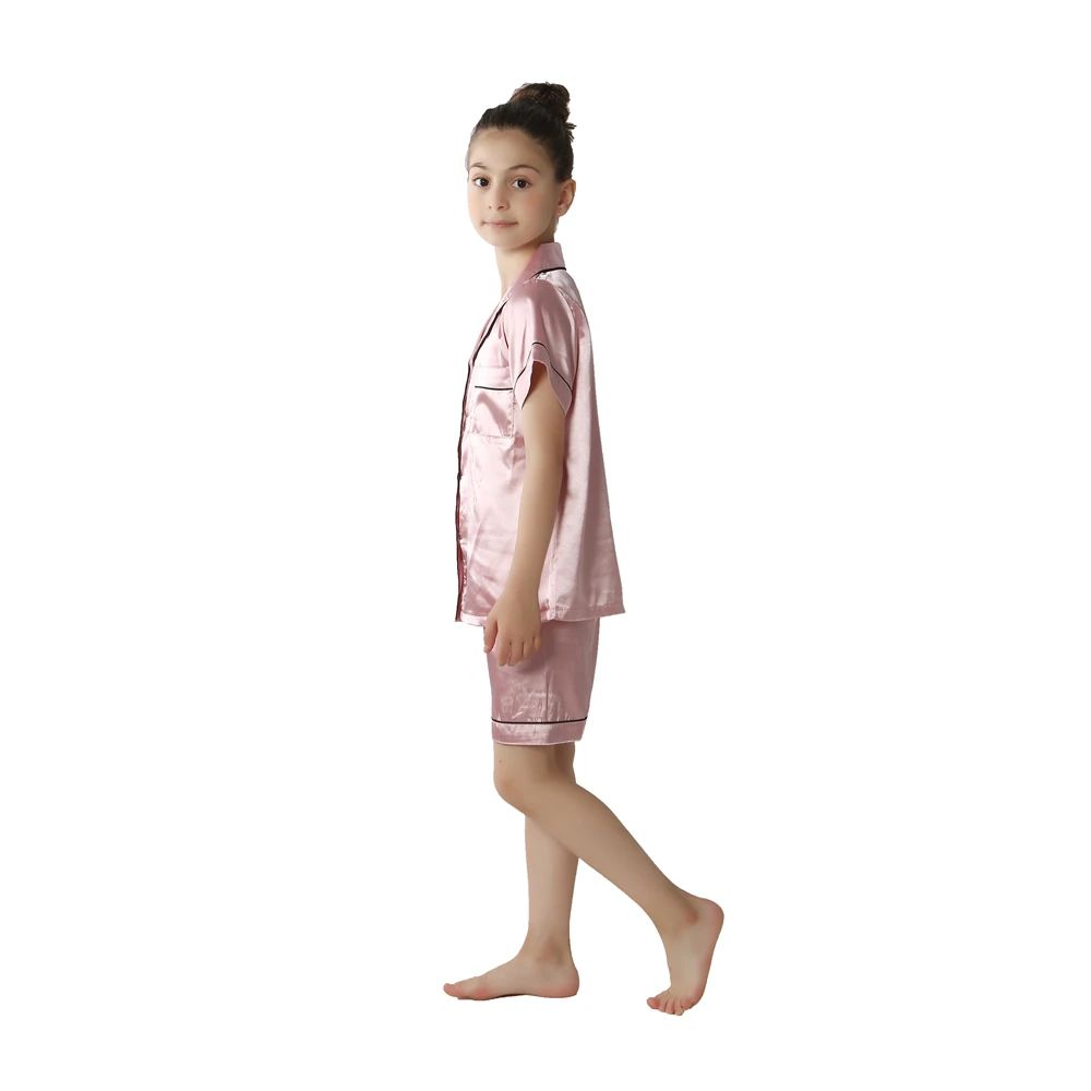 Boys Girls Satin Silk Pajamas Sets for Kids Toddler 2 to 3 4 5 6 7 8 9 10 11 12 13 14 Years Long/Short Sleeved Pink Red Pijamas