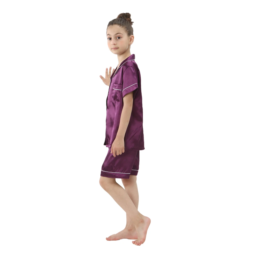 Boys Girls Satin Silk Pajamas Sets for Kids Toddler 2 to 3 4 5 6 7 8 9 10 11 12 13 14 Years Long/Short Sleeved Pink Red Pijamas