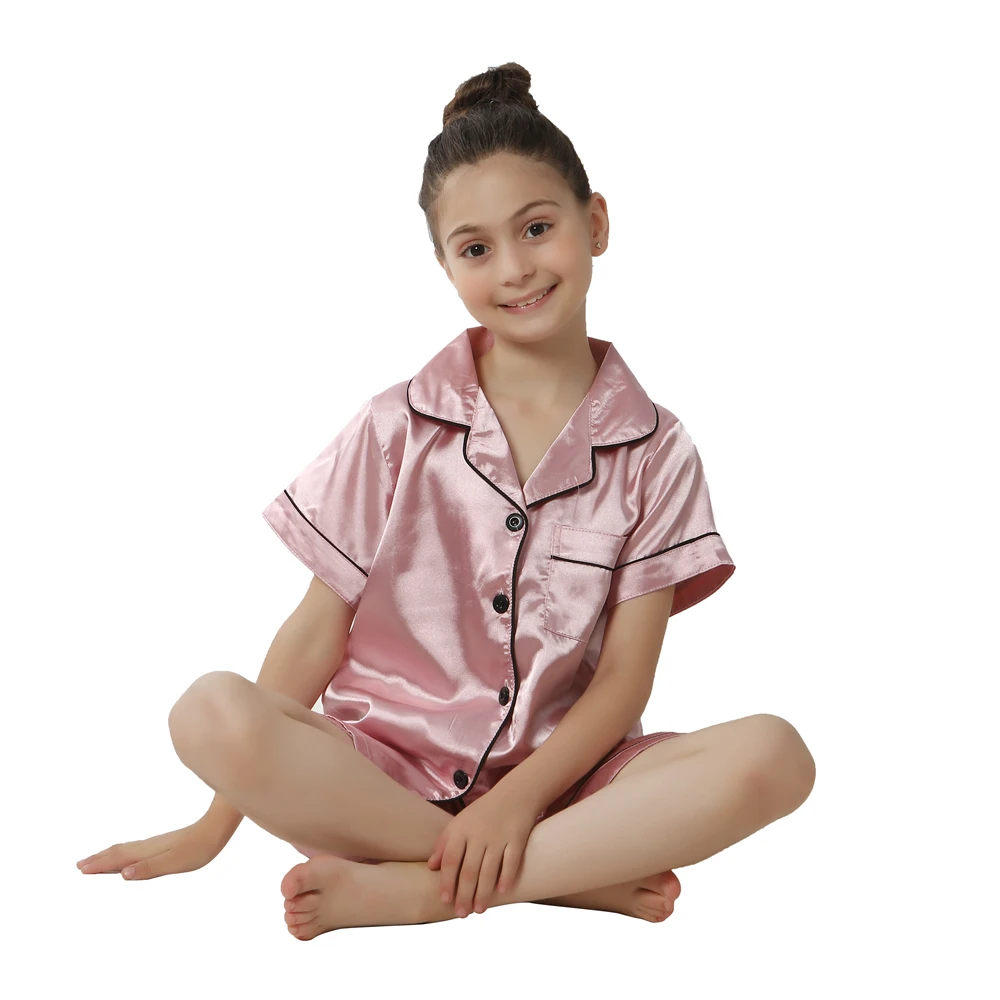 Boys Girls Satin Silk Pajamas Sets for Kids Toddler 2 to 3 4 5 6 7 8 9 10 11 12 13 14 Years Long/Short Sleeved Pink Red Pijamas