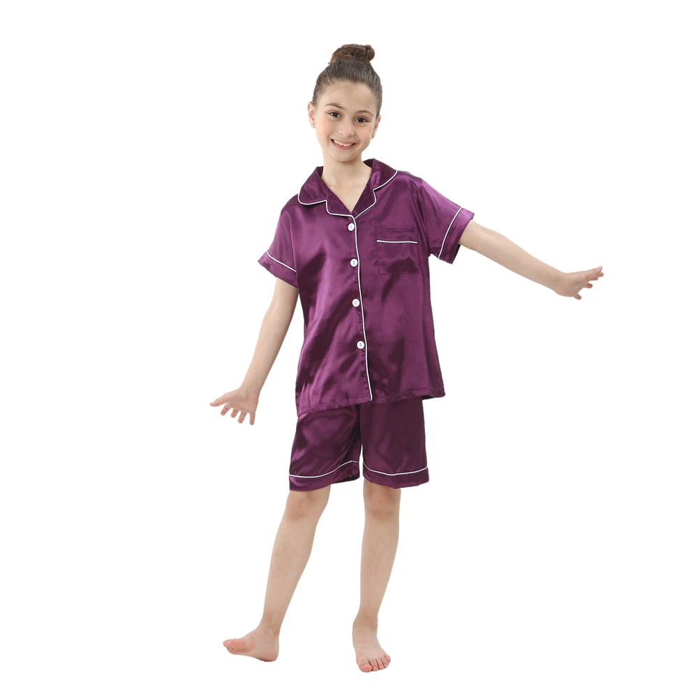 Boys Girls Satin Silk Pajamas Sets for Kids Toddler 2 to 3 4 5 6 7 8 9 10 11 12 13 14 Years Long/Short Sleeved Pink Red Pijamas