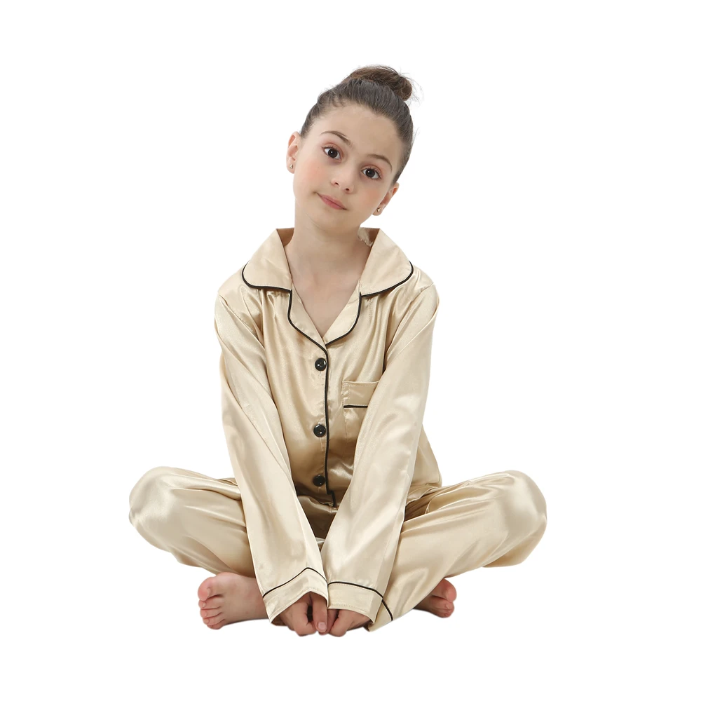 Boys Girls Satin Silk Pajamas Sets for Kids Toddler 2 to 3 4 5 6 7 8 9 10 11 12 13 14 Years Long/Short Sleeved Pink Red Pijamas