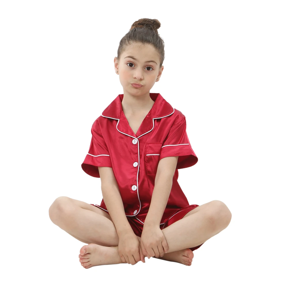 Boys Girls Satin Silk Pajamas Sets for Kids Toddler 2 to 3 4 5 6 7 8 9 10 11 12 13 14 Years Long/Short Sleeved Pink Red Pijamas