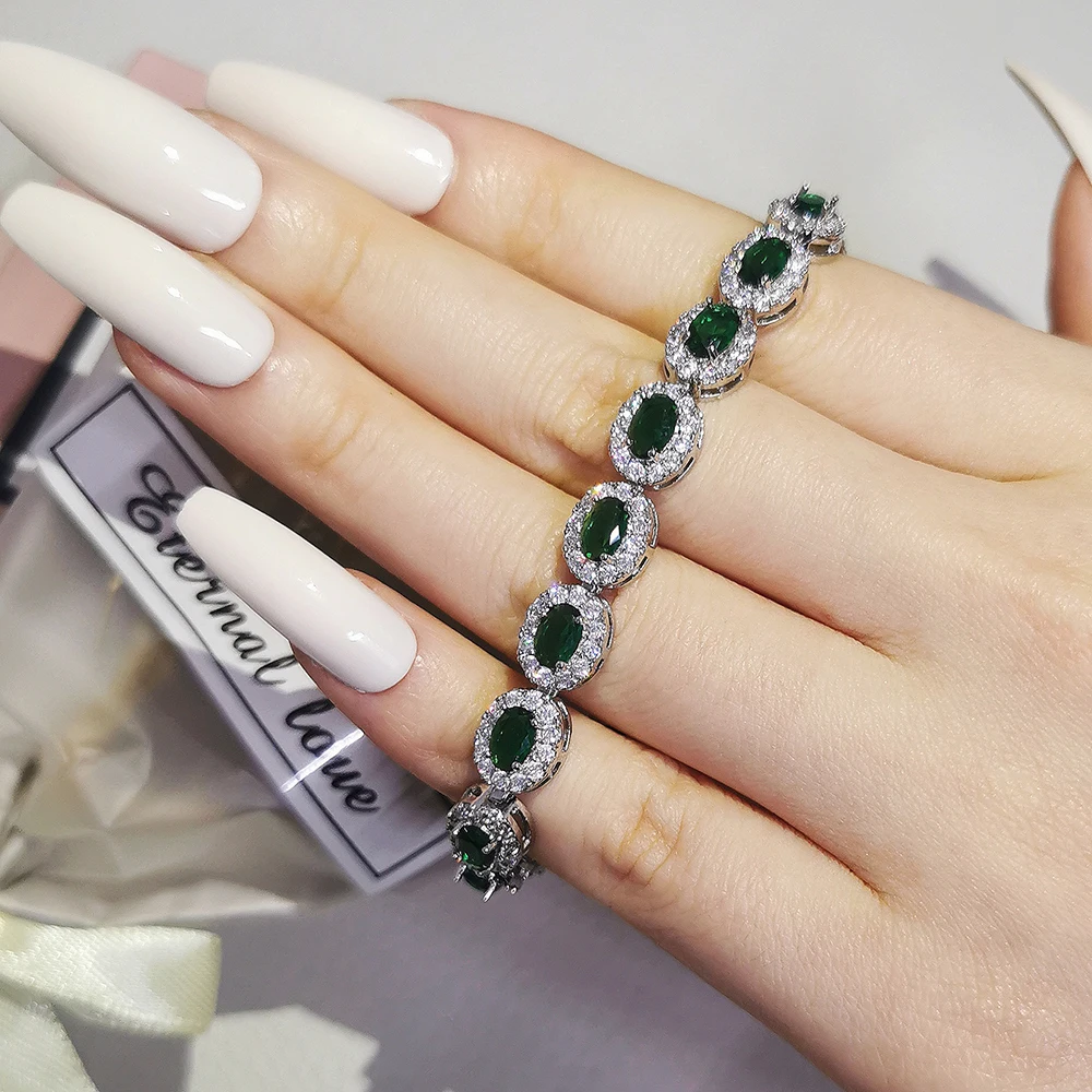 2024 New Luxury Blue Red Green Black Silver Color Bracelet Bangle for Women Anniversary Gift Jewelry Wholesale S6923