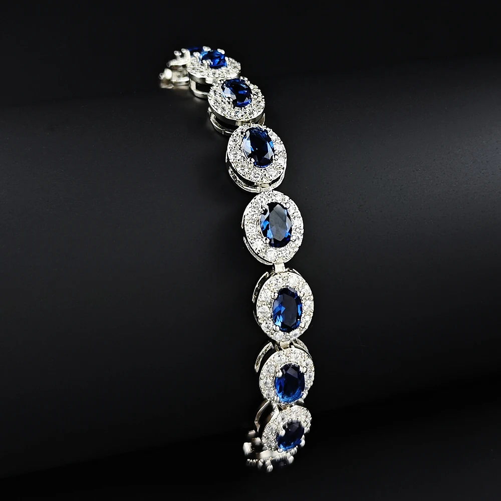2024 New Luxury Blue Red Green Black Silver Color Bracelet Bangle for Women Anniversary Gift Jewelry Wholesale S6923