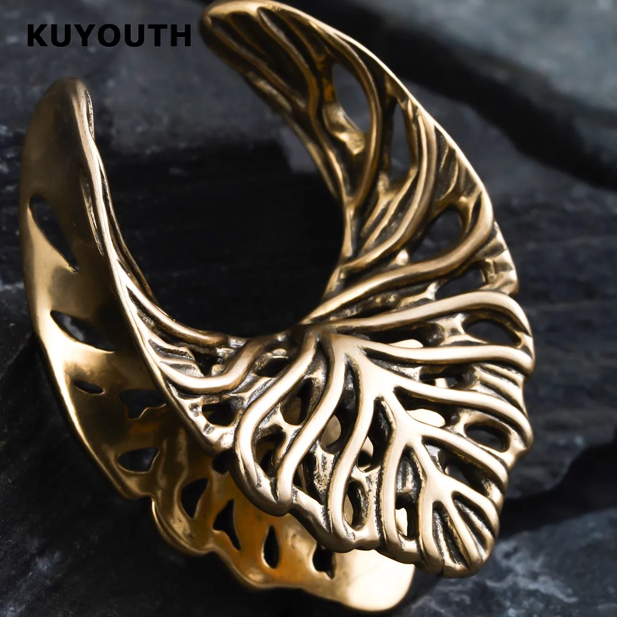 KUYOUTH Leaf Veins Ear Tunnels Gauges Hollow Expanders Saddle Stretchers Piercing Jewelry Earring Copper 2PCS