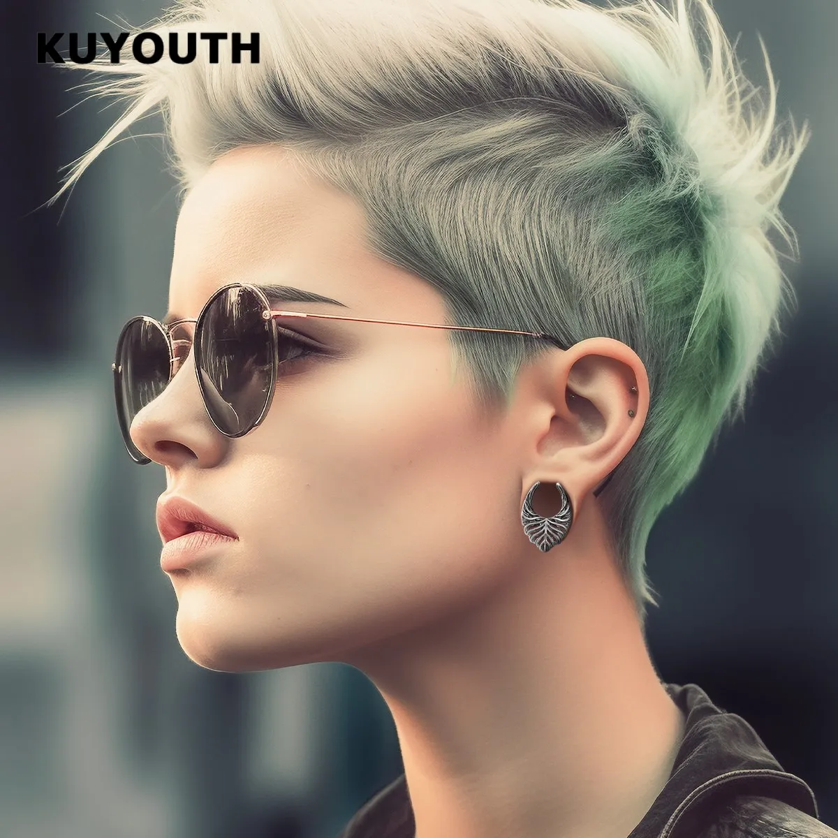 KUYOUTH Leaf Veins Ear Tunnels Gauges Hollow Expanders Saddle Stretchers Piercing Jewelry Earring Copper 2PCS