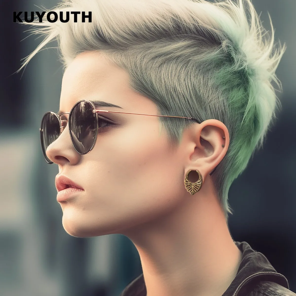 KUYOUTH Leaf Veins Ear Tunnels Gauges Hollow Expanders Saddle Stretchers Piercing Jewelry Earring Copper 2PCS