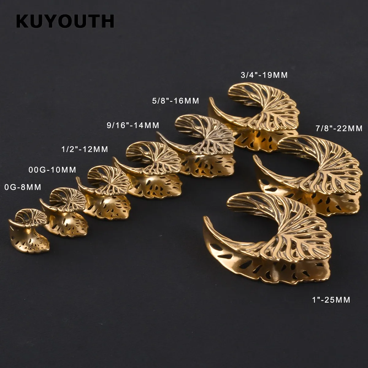 KUYOUTH Leaf Veins Ear Tunnels Gauges Hollow Expanders Saddle Stretchers Piercing Jewelry Earring Copper 2PCS