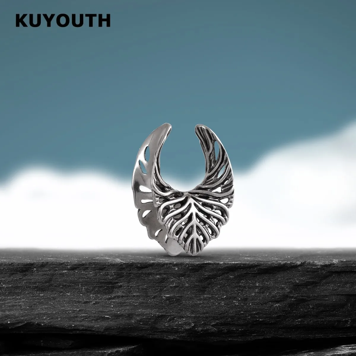 KUYOUTH Leaf Veins Ear Tunnels Gauges Hollow Expanders Saddle Stretchers Piercing Jewelry Earring Copper 2PCS
