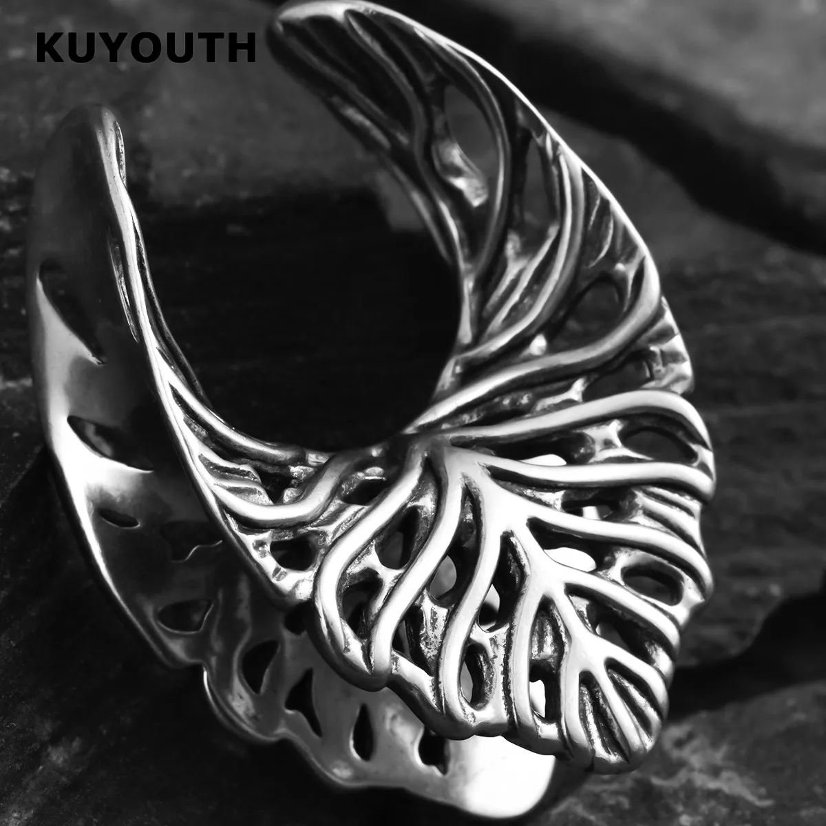 KUYOUTH Leaf Veins Ear Tunnels Gauges Hollow Expanders Saddle Stretchers Piercing Jewelry Earring Copper 2PCS