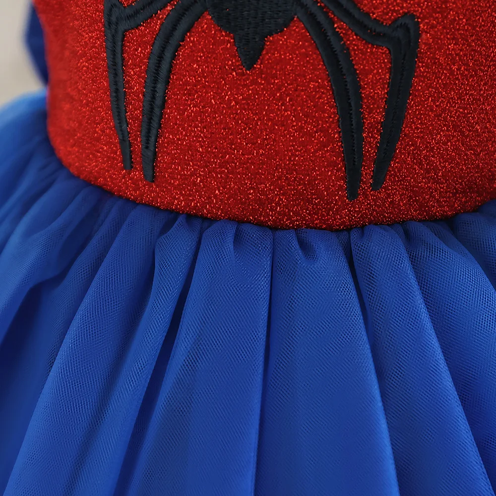 Infant Girls Spider Cosplay Dress Baby Girl Birthday Party Dresses Toddler Puff Sleeves Tulle Princess Gown Kids Holiday Costume