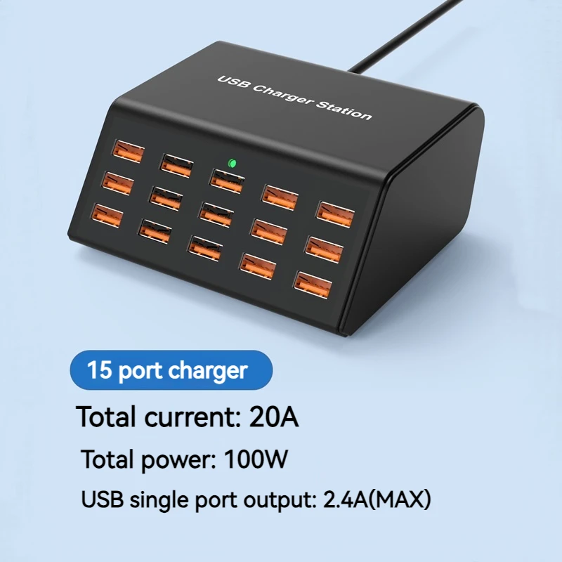 100W Universal Multifunctiona USB Charger 15 Port 2.4A MAX Fast Charging Station For Ipad Iphone 15 14 13 12 Samsung S23U Tablet